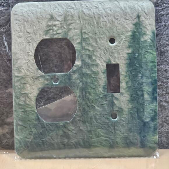 2 Cabin Plug and light switch covers Bear Pine Trees Forest Mancave Den Air B&B - Picture 2 of 6
